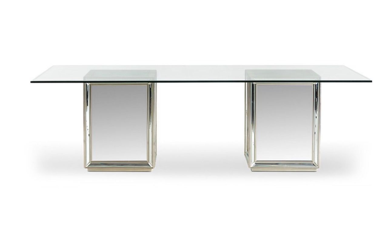 Glass Dining Table 8 Seater W/Blue And Beige Chairs