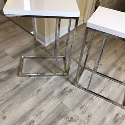 Set Of Two Tables Glossy White And Chrome