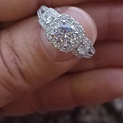 Sterling Silver Filigree Halo Trio Band Size 5&7