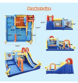 JOYLDIAS Inflatable Water Slide,Water Park Bounce House,Slide Bouncer Castle Playhouse w/Splash Pool