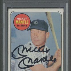 Mickey Mantle HOF Signed 1969 Topps #500 Last Name In Yellow PSA4 PSA DNA 9 AUTO