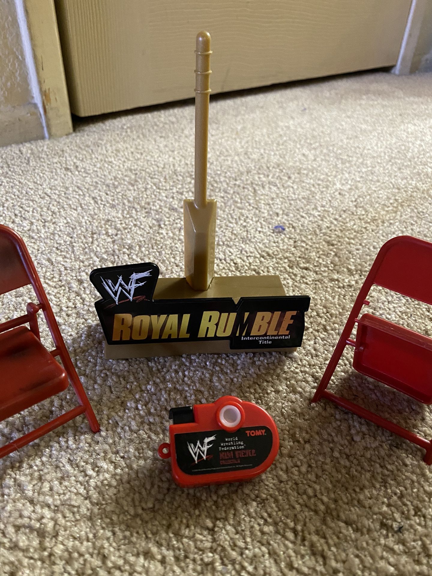 WWF Wrestling Toy Accessories 2 Chairs camera Royal Rumble Stand WWE ecw tna wcw aew