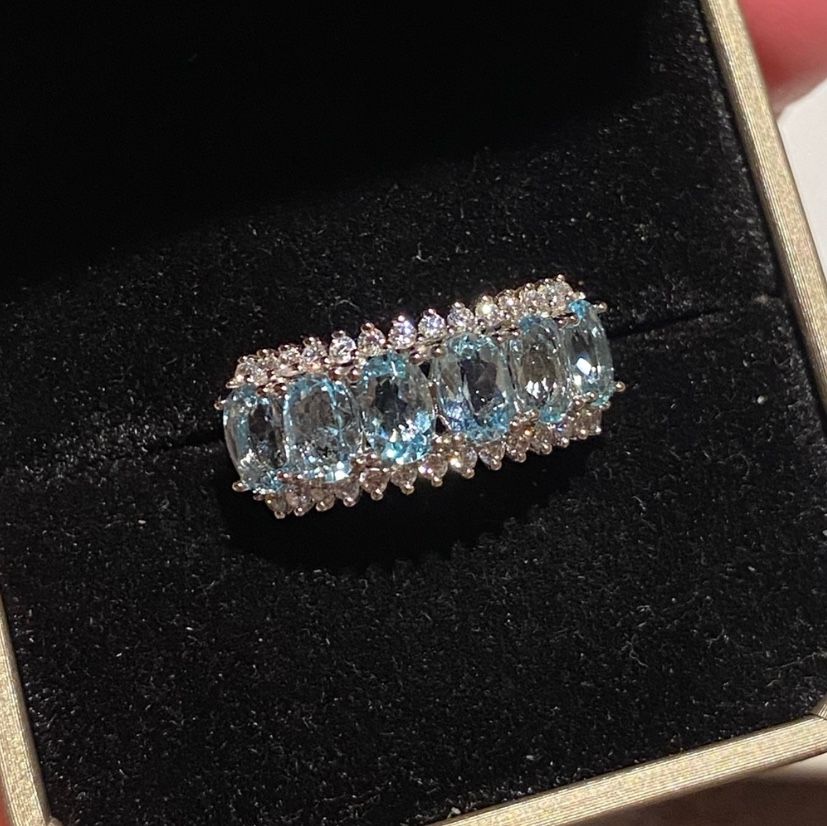 Natural Aquamarine Band 925 Sz 7