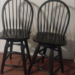 2 Solid Wood Swivel Barstools Chairs