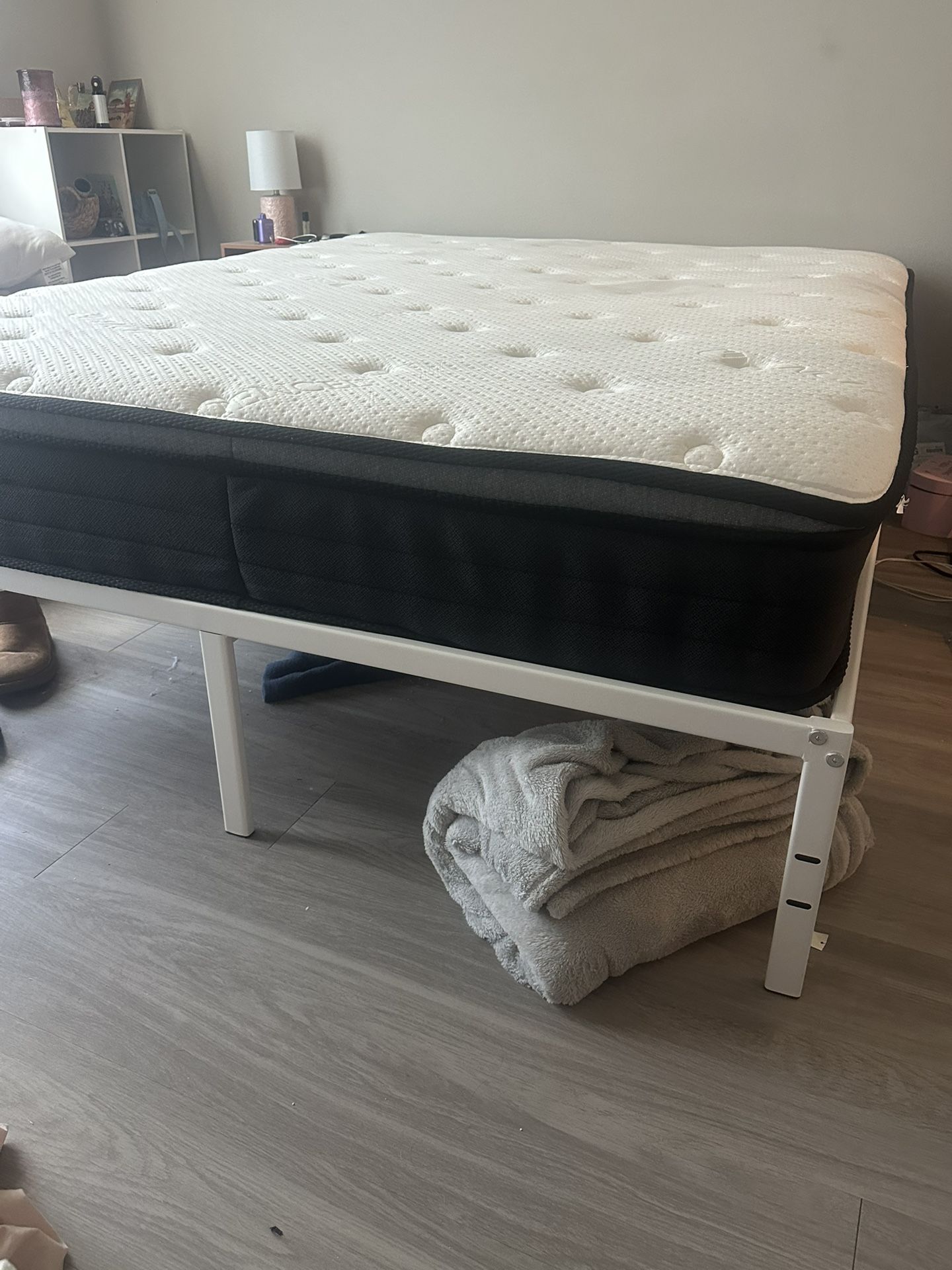 Queen Mattress and Metal Bed Frame