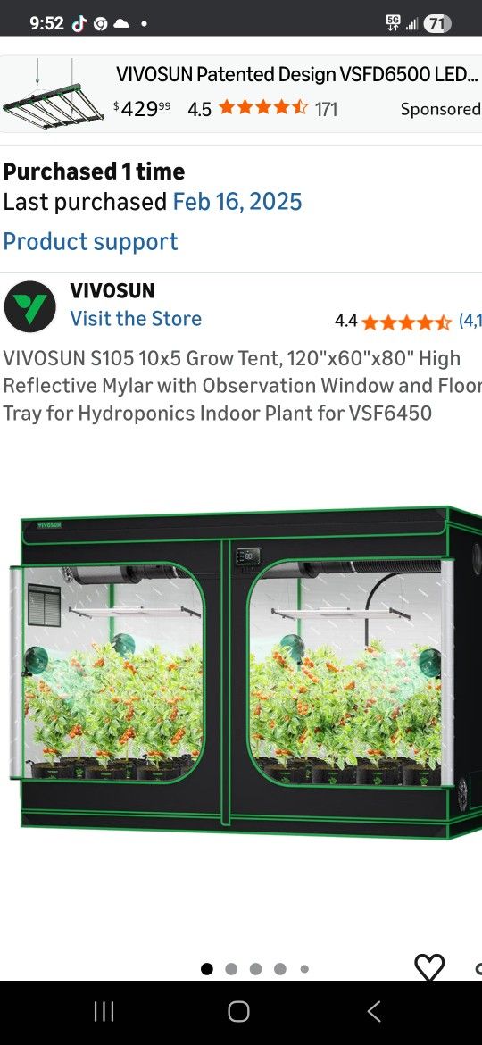 5x10 Vivosun Grow Tent