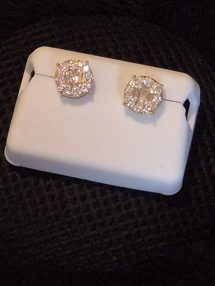 NEW! Moissanite Gold Over 925 Silver Earrings 