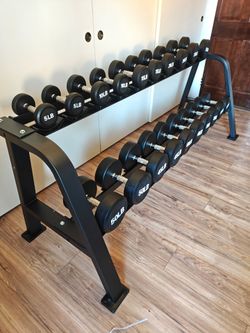 Pro Round Urethane Dumbbells 550lbs NEW IN BOX 5-50lb Heavy Duty Saddle Rack FIRM PRICE