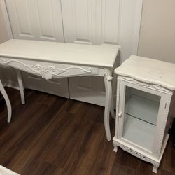 Set Of Damask Wooden Desk Console And Cabinet