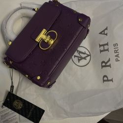 Purple leather paris handbag