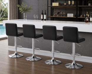 Barstools Set of 4, Square PU Leather Adjustable Bar Stools with Back, Counter Height Swivel Stool, Barstools for Kitchen Counter, Black