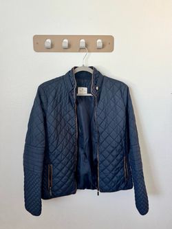 Women's Navy Blue Quilted Moto Jacket – Size Large