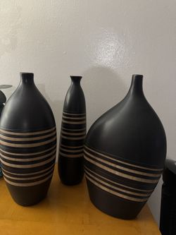 black and cream striped ceramic vases (Set of 3)