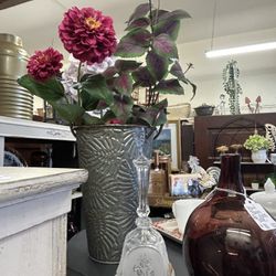 Galvanized Vase with Lots of Floral Decor Included