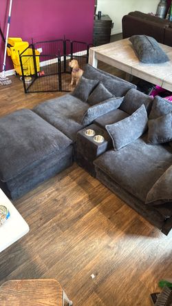 DarkGray Fabric Modular Sectional Sofa with Console