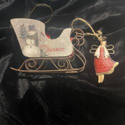 Metal Angel And 4” High Tis The Season Sleigh