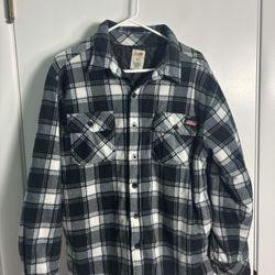 Dickies Shacket Men L Black Plaid Jacket Fleece Quilt Blanket Lined Button Up