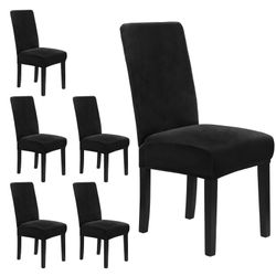 6 Brand New Black Chair Covers. Soft Stretchable Material.
