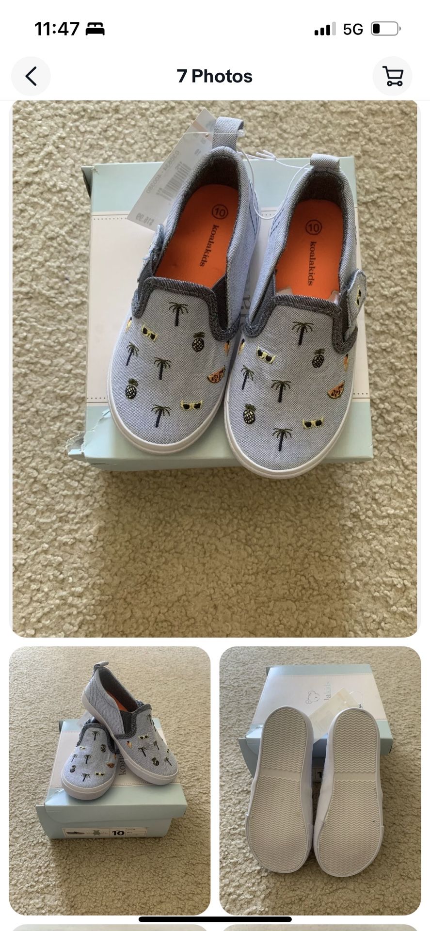 Koala Kids Boys Shoes Blue Cute Designs Closed Toe Slip On Side Fabric Size 10