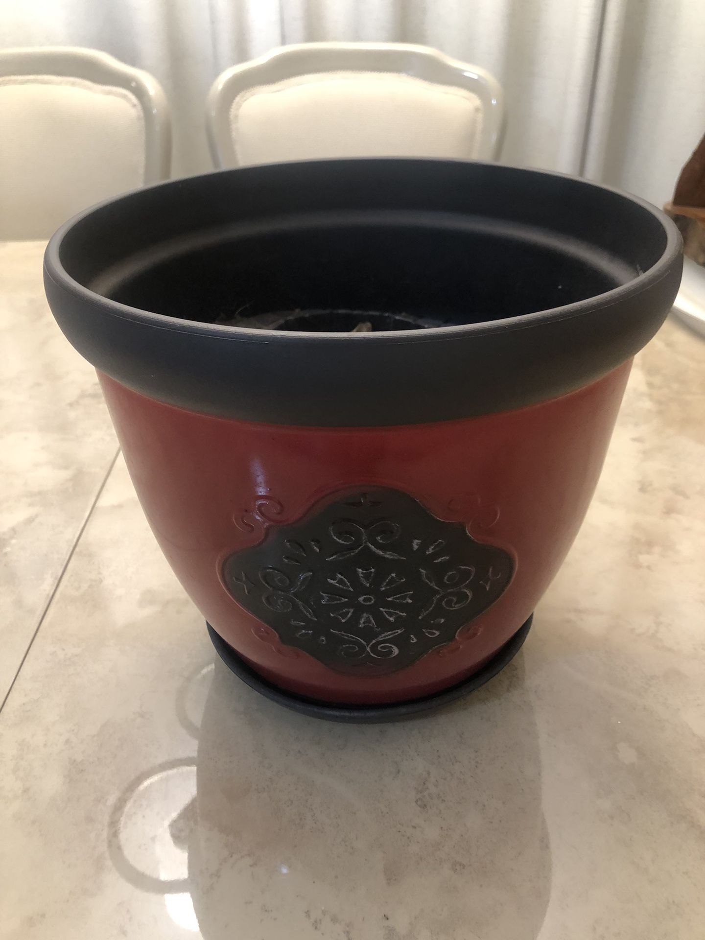 Red Flower Pot 9” tall and 10”wide