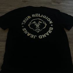 True Religion Stamp Foil SS Tee T-Shirt Size L 100% Cotton  Crew Neck Jet Black