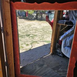 VERY LARGE RED Painted Mirror For Over A Large Dresser 