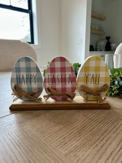 Happy Easter Y'All Triple Egg With Burlap Standing Sign By Rae Dunn