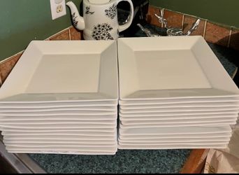White square ceramic dinner plates