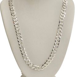 925 Sterling Silver Cuban Curb Diamond Cut Chain 6.7mm 24 Inches