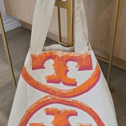 Brand New Tory Burch Canvas Double Sided Logo Tote Bag