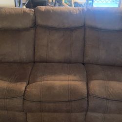 Reclining Couch With Charger Ports And Cup Holders 