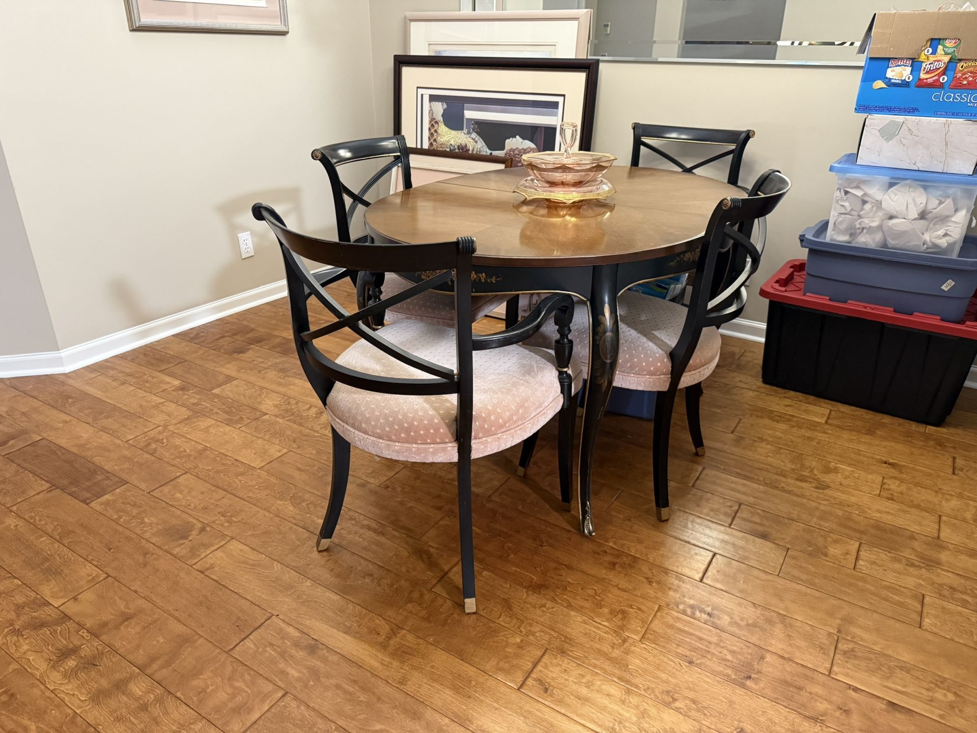 Wooden dining table and four chairs