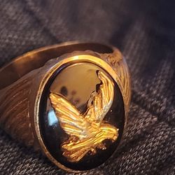 14kt Gold Ring For Men Eagle Black Onix