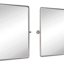 $20/2 TEHOME Brush Nickel Pivot Rectangle Bathroom Vanity Mirrror Farmhouse Tiltable Rounded Metal Framed Pivoting Bathroom Mirror with Be