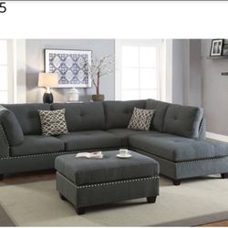 Sectional 3-Pc Gray Color. Nice Quality 
