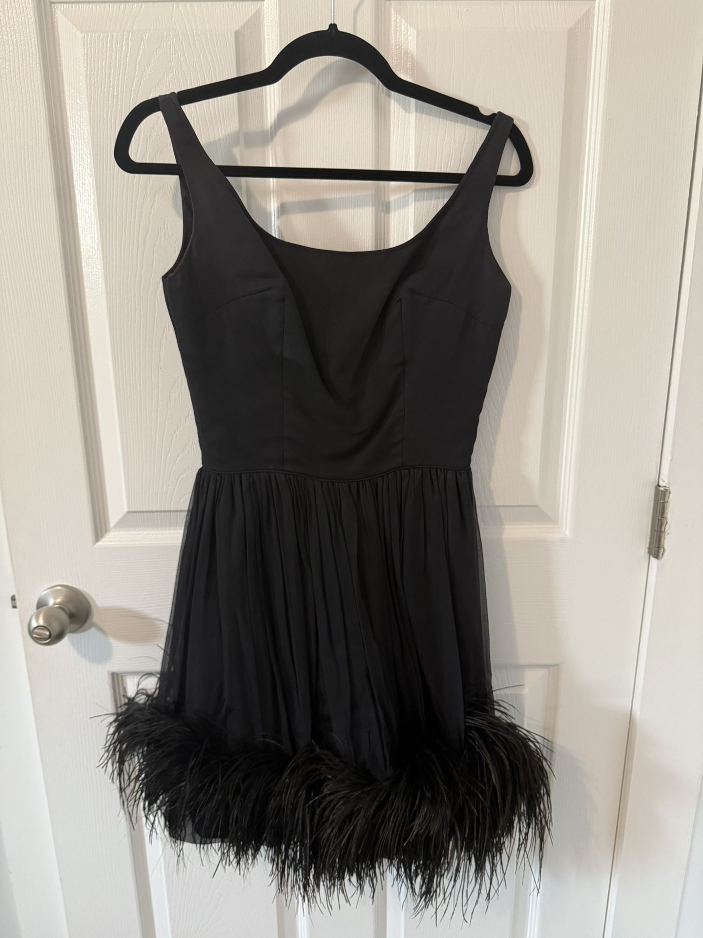 Vintage Ostrich Feather Hem Black Dress