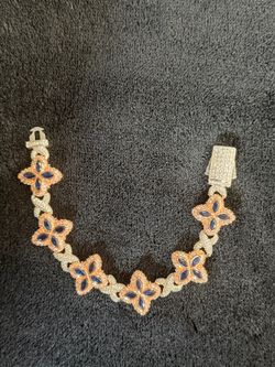 Silver Braclet / W rose gold and blue Moissinte