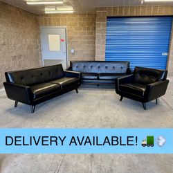 Black Leather Couch Sofa, Loveseat, and Chair Set (DELIVERY AVAILABLE! 🚛💨)