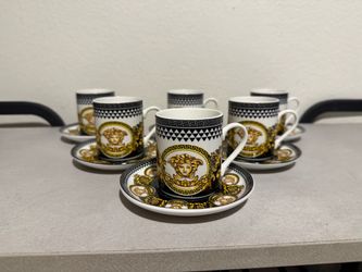 Versace Inspired Medusa Espresso Cup and Saucer Set of 6