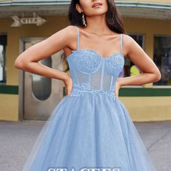 Stacees Sweetheart Blue Dress