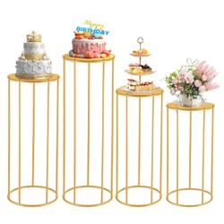 4 Pcs Cylinder Pedestal Stand for Party - 35.43 in Cylinder Cake Table Display Set Flower Stand for Wedding Birthday Party Home Patio Decor (Assembly 