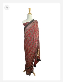 Ajrakh hand-block printed modal silk saree