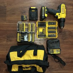 DeWalt 20V MAX Drill + Battery + Charger + Bit Set Bundle