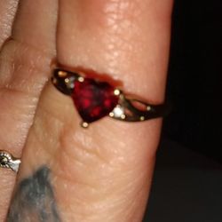 Women's Red Heart Shaped Ruby Red Diamond Ring
