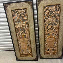 Two decorative hanging panels made of wood and ceramic…19 1/2 x 49 1/2 “ $100 each