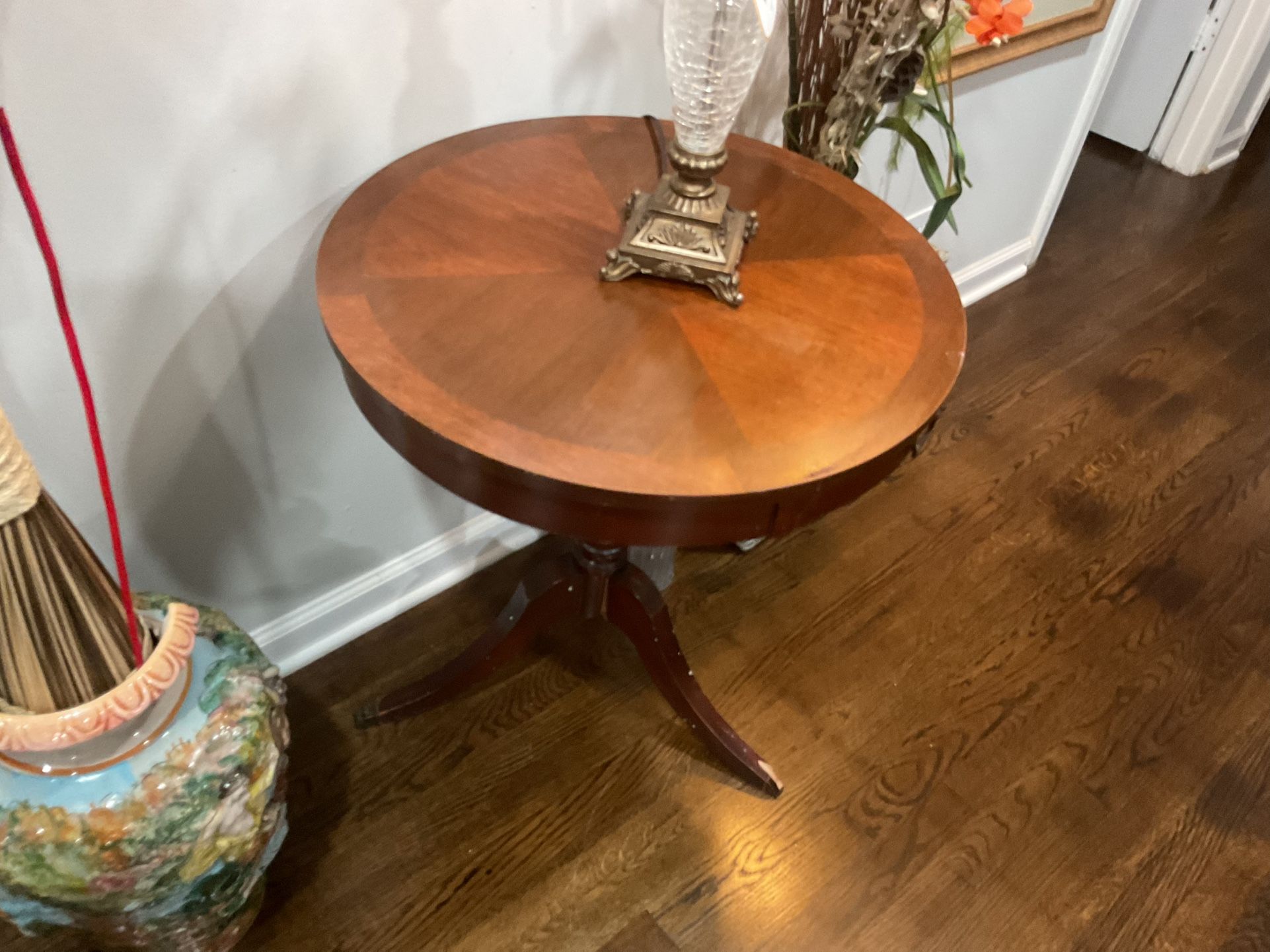A Beautiful, Antique, Round , Side Table (24” Diameter X 26” Tall) In Very Good Conditions (/NO SHIPPING)