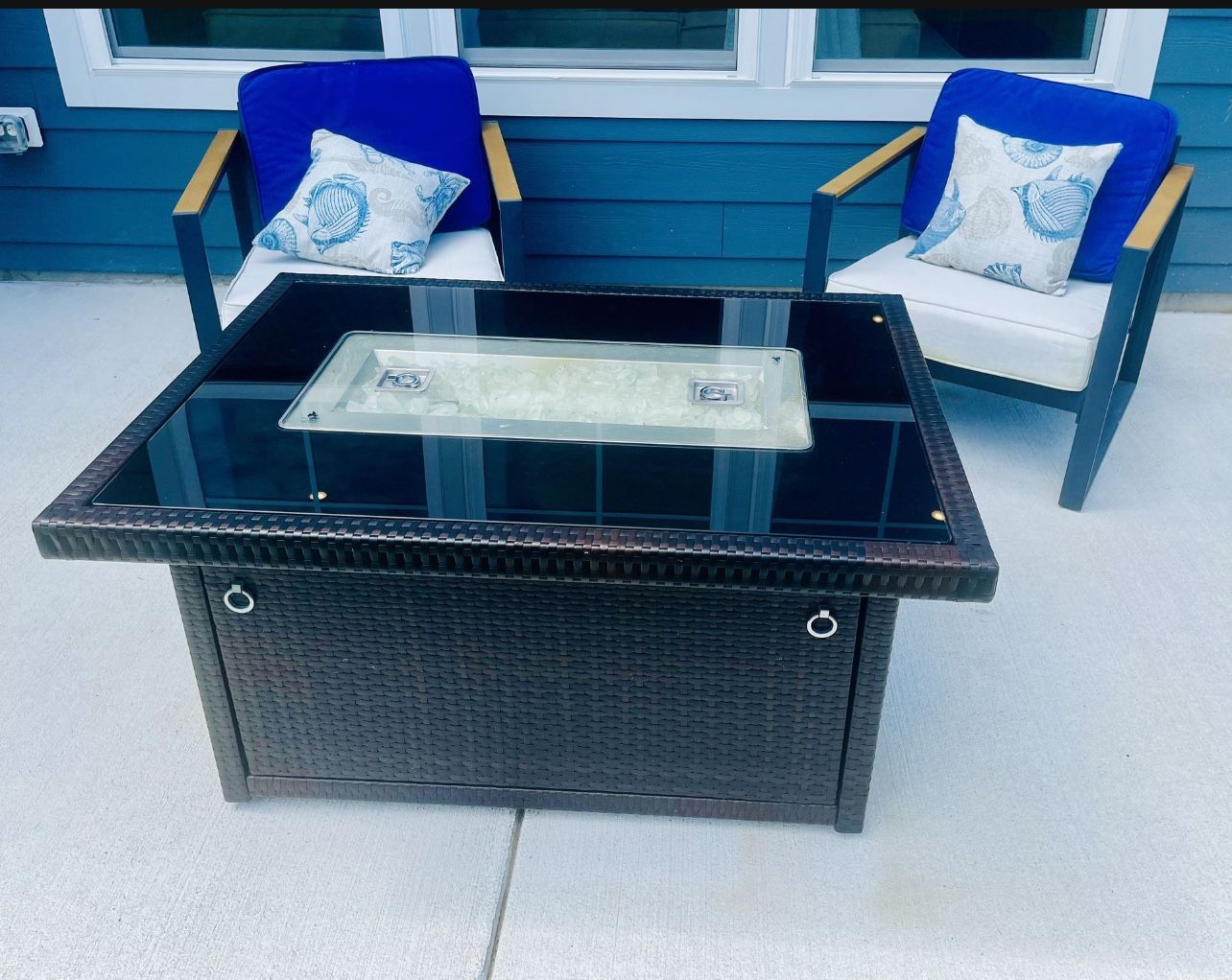 Propane Fireplace and 2 Deep Outdoor Seats