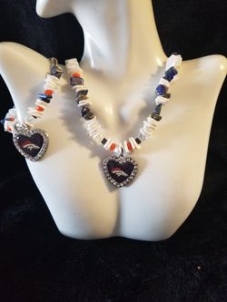 Handmade Denver bronco necklace and bracelet set