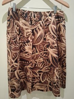 TALBOTS Brown Abstract Print Midi Skirt Small Size