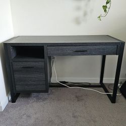 Grey Wood And Metal Desk